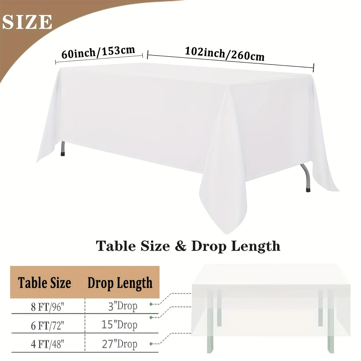 6 Packs of Rectangular Tablecloths, 60 X102 inch Rectangular Tablecloths, Reusable and Washable Polyester Tablecloths, Suitable for Weddings, Receptions, Banquets and Parties, Durable, Easy to Clean, Exquisite and Elegant