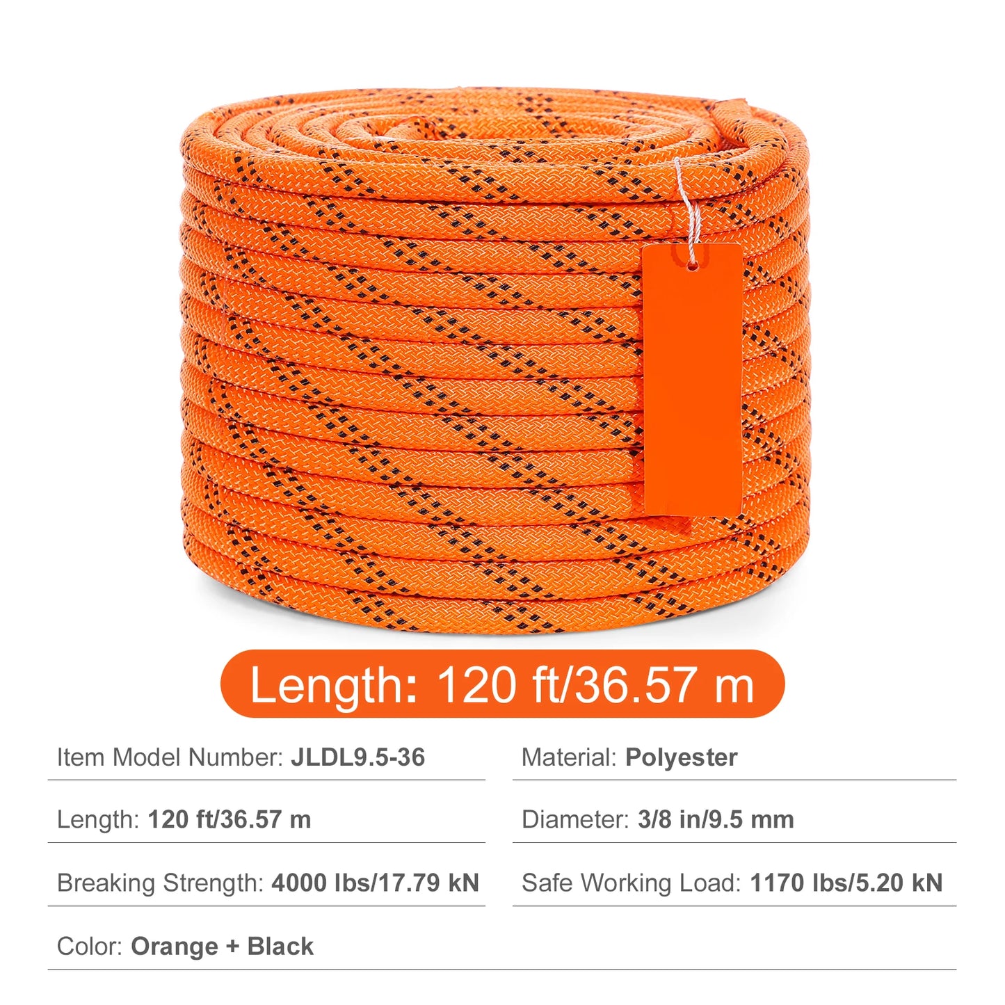 120ft Dual-Weave Polyester Cord 3/8 1/2 inch 48-Strand Multi-Use Rope for Arborist Activities Adventures Versatile