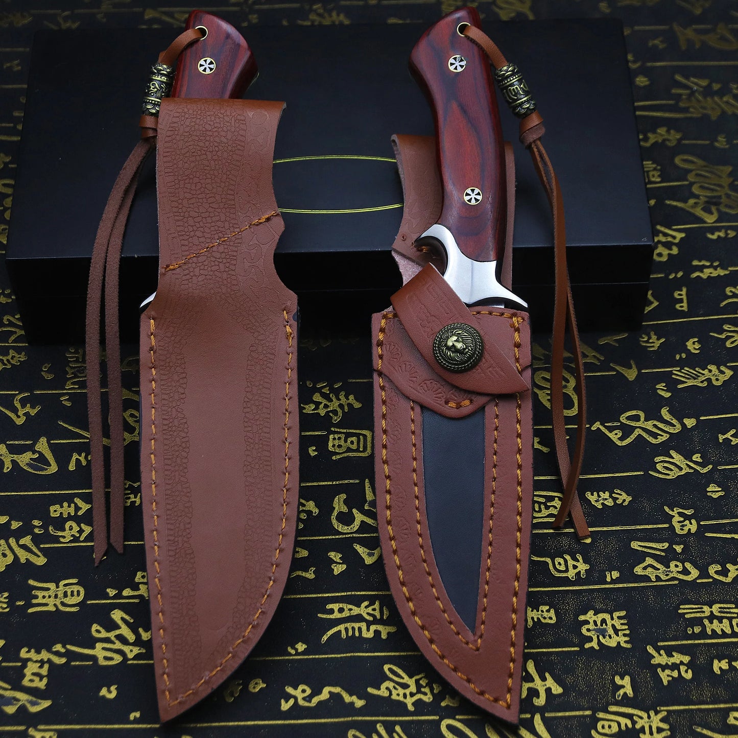 steel outdoor knife, full Tang integrated steel, high hardness straight knife, portable, durable self-defense camping knife