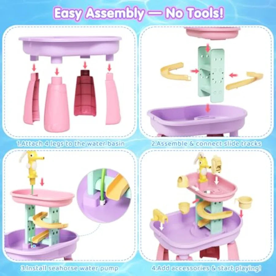 Outdoor toddler water table for sensory play with sand and water BPA-free plastic blue and yellow includes 28PCS accessories an