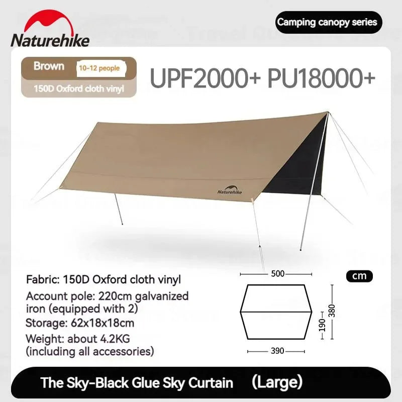 Large Camping Waterproof Canopy Camping Sun Shelter Summer Anti-UV UPF2000+ Family Ourdoor Park Beach Tent Tarp
