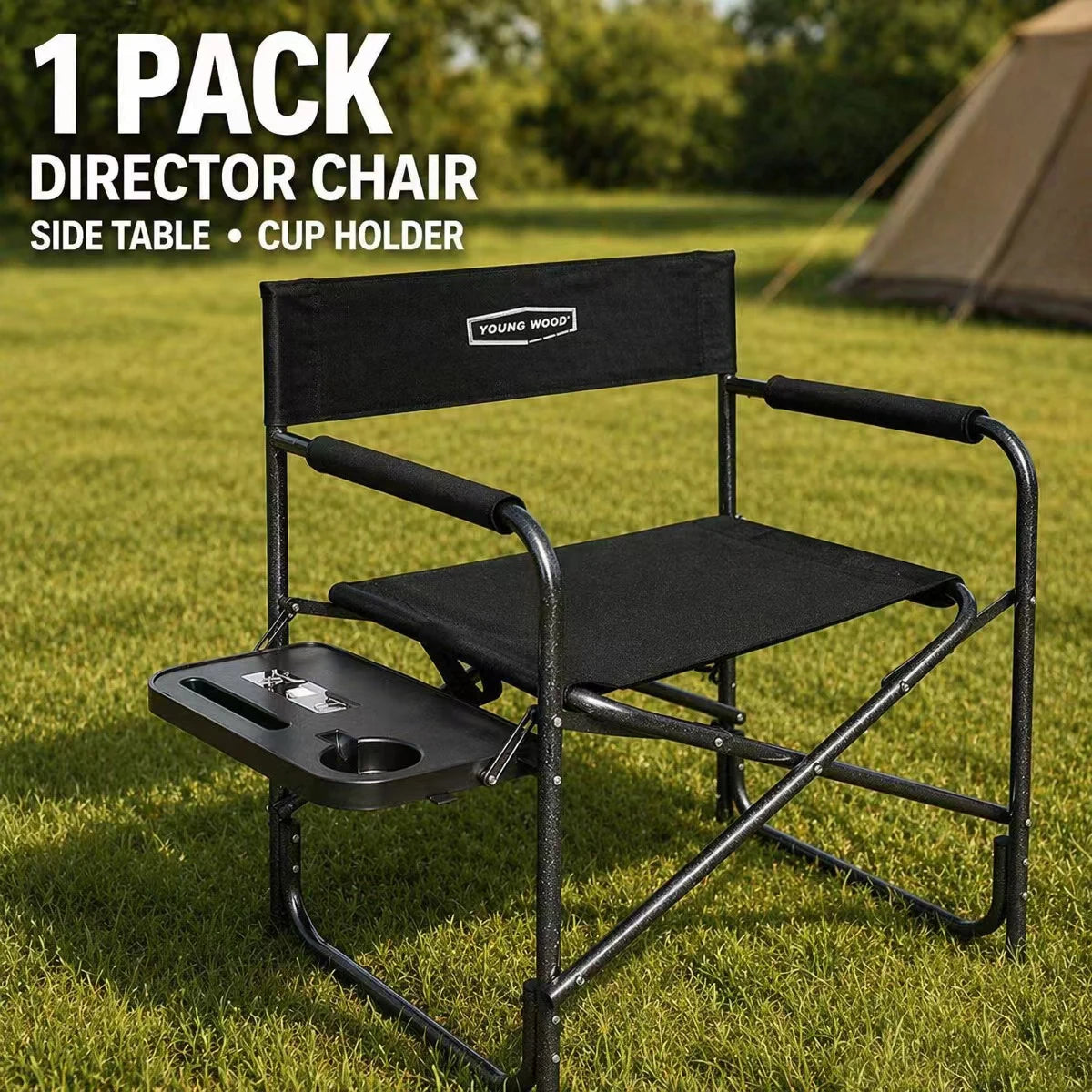 2PCS Portable Outdoor Chair with Side Table, Cup Holder & Storage Pocket, Camping, Fishing, Patio, Picnic Heavy Duty Camping Folding Director Chair