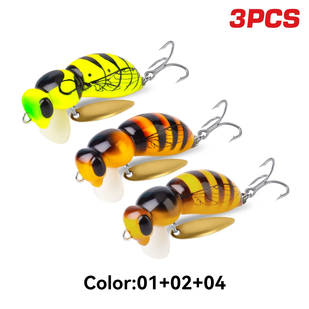 3Pcs Wasp Minnow Topwater Fishing Lure Two Types 35mm 3.9g Floating Spinner Single Hook Artificial Hard Baits Bass Pike