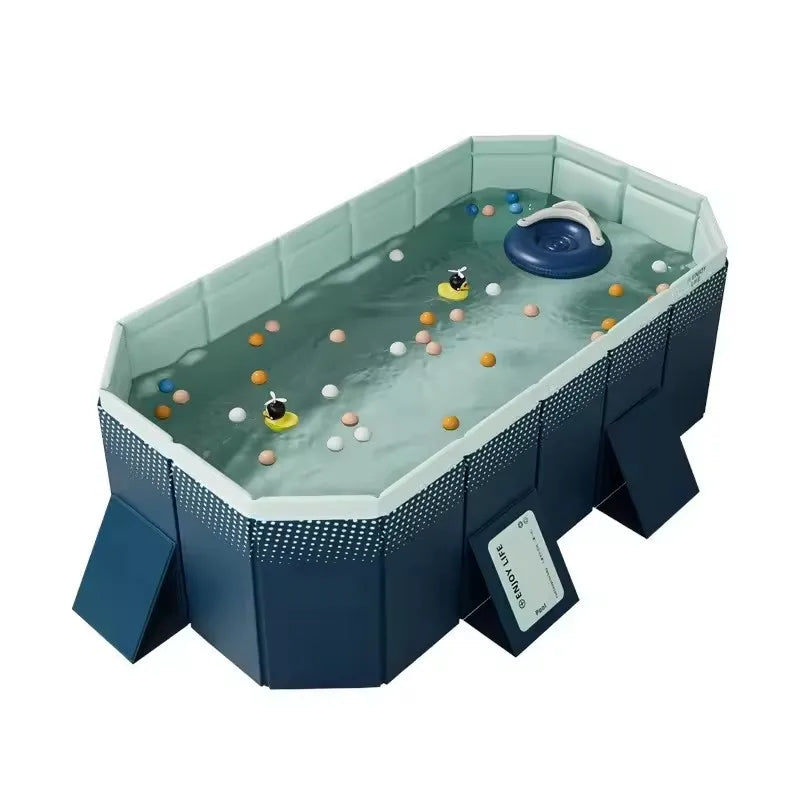 2.6/3m Foldable Large Rectangular Family Swimming Pool, Non-Inflatable, Easy Set-up, Suitable for Adults Kids