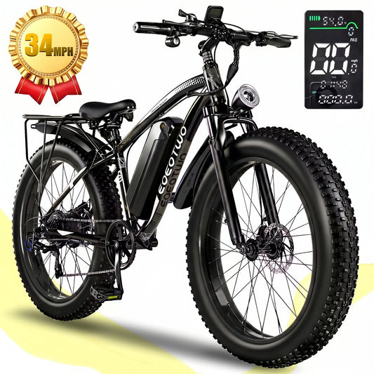 26" Fat Tire Electric Bike for Adults, 1000W Motor 1500W Peak, 48V 15Ah Battery, 34 MPH Max Speed, Up to 60 Miles Long Range