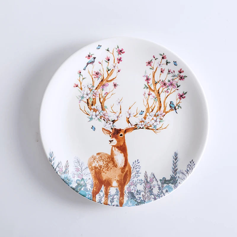Elk Ceramic Fruit Plates Reindeer Snack Dishes Christmas Deer Cake Plate Candy Dish Food Porcelain Tray Tableware Decoration
