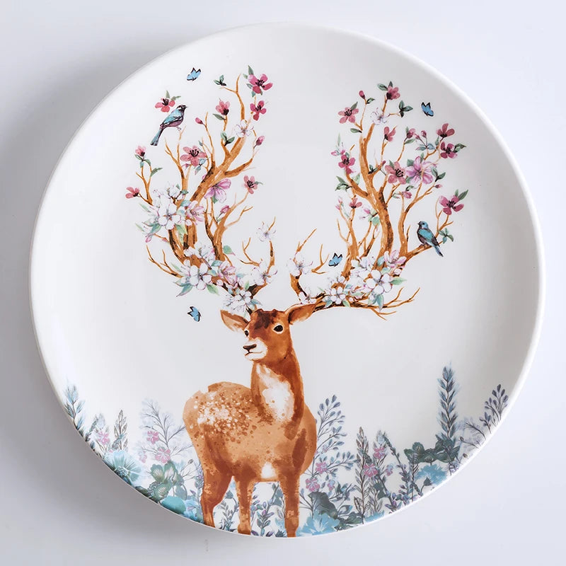 Elk Ceramic Fruit Plates Reindeer Snack Dishes Christmas Deer Cake Plate Candy Dish Food Porcelain Tray Tableware Decoration