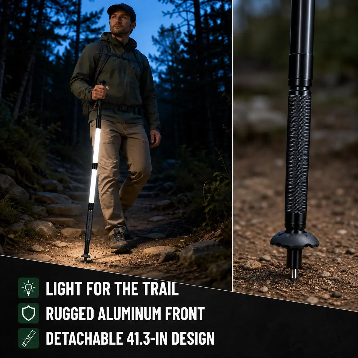 LED Walking Stick Type C Rechargeable Trekking Poles Detachable Light Up Hiking Pole Aluminum Alloy Illuminated Cane For Night Hikes Outdoor Camping Mountaineering Safety Equipment Unisex Walking Aid