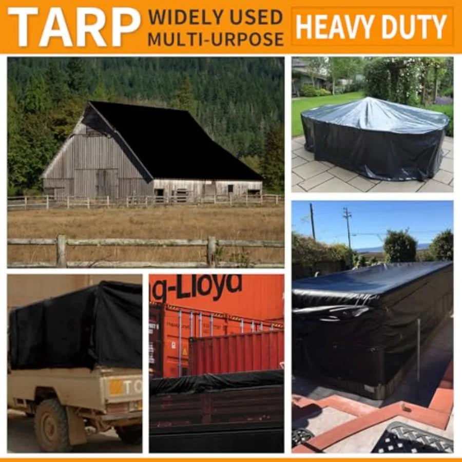 Tarps Heavy Duty Waterproof 14x14ft, Tarp 16MIL Plastic Tarpaulin Outdoor Tarp Cover for Emergency Rain, Patio Furniture, Wood,