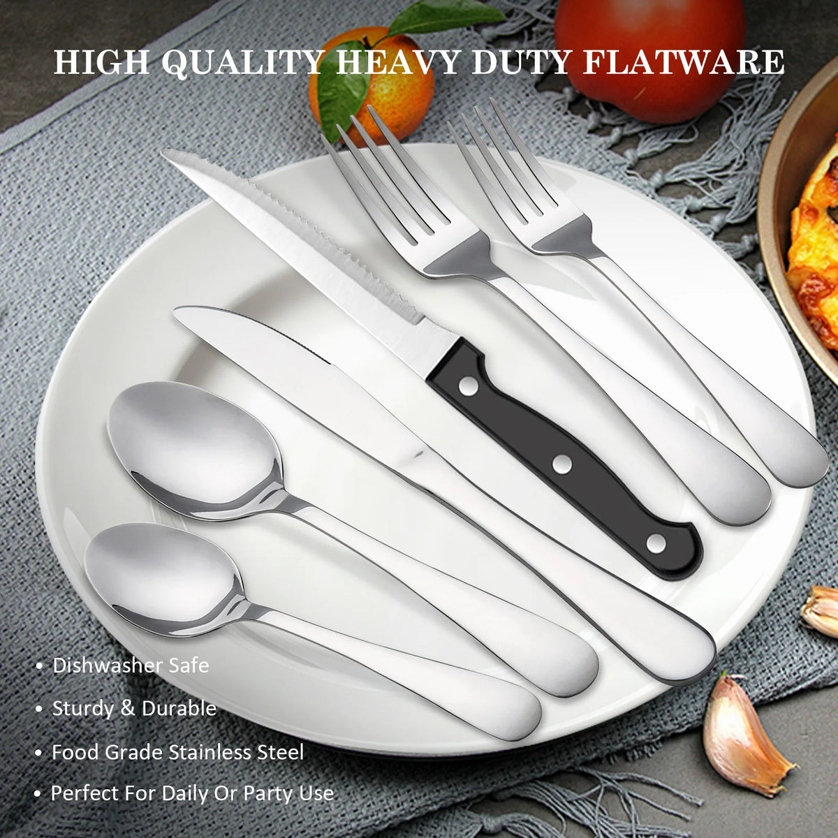 48Pcs Stainless Steel Cutlery Set Steak Knives Included Mirror Polished Flatware Set Dinner Knife Fork Spoon Tableware Kitchen Utensils Dishwasher Safe For Home Restaurant Party