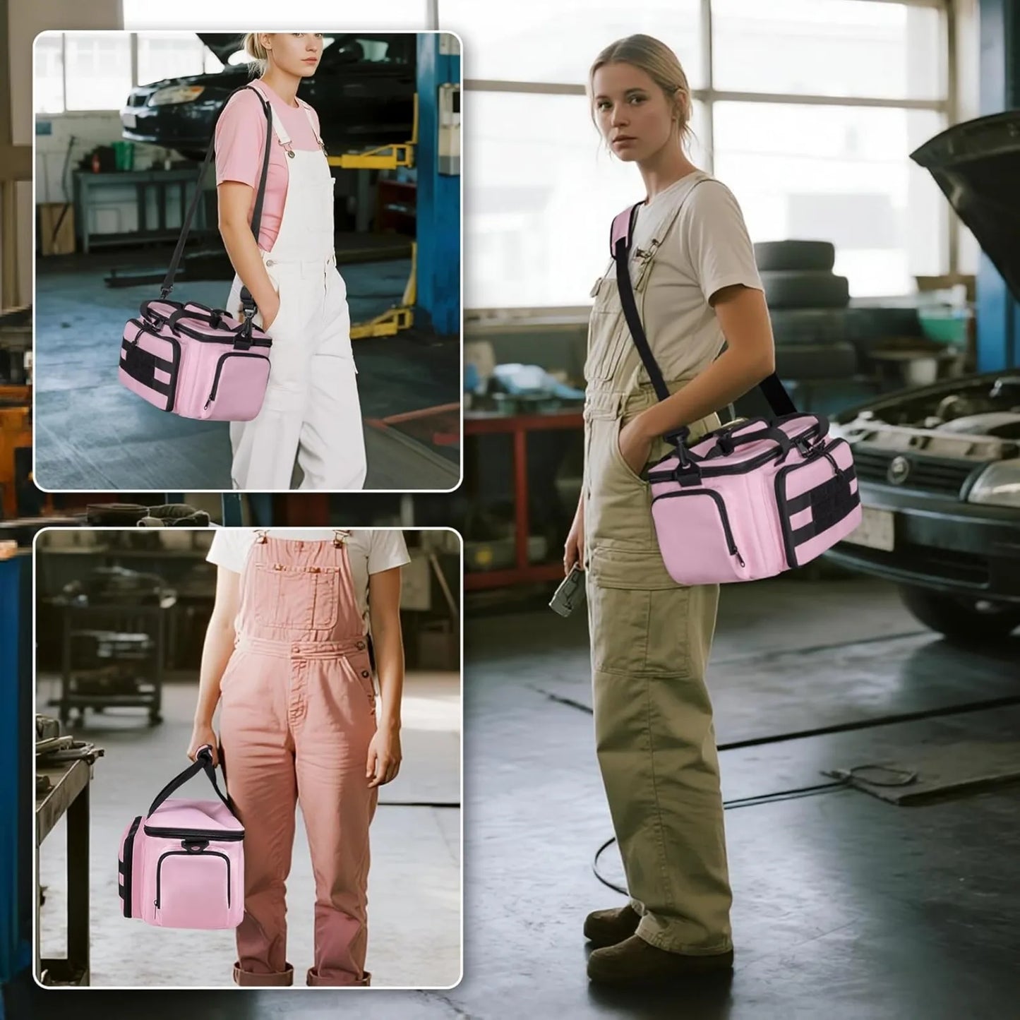 Pink Tool Bag For Women, Lady Tool Tote Bag Storage Organizer with Anti-friction Bottom for Electrician, Carpenters, Repairman