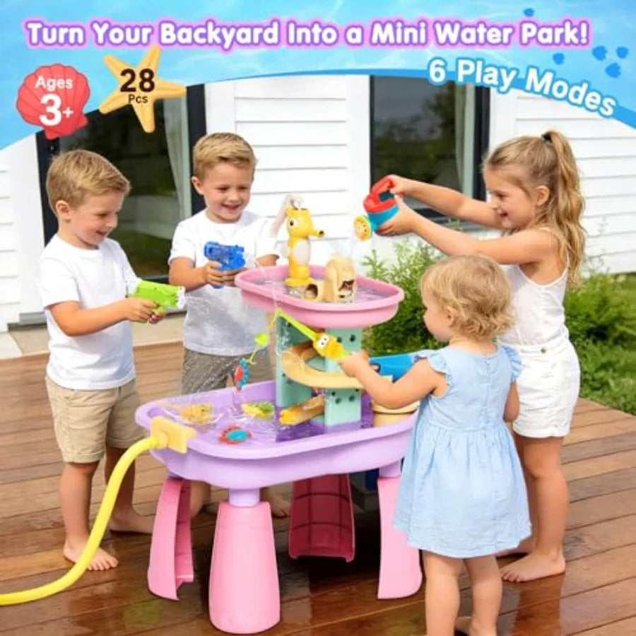 Outdoor toddler water table for sensory play with sand and water BPA-free plastic blue and yellow includes 28PCS accessories an