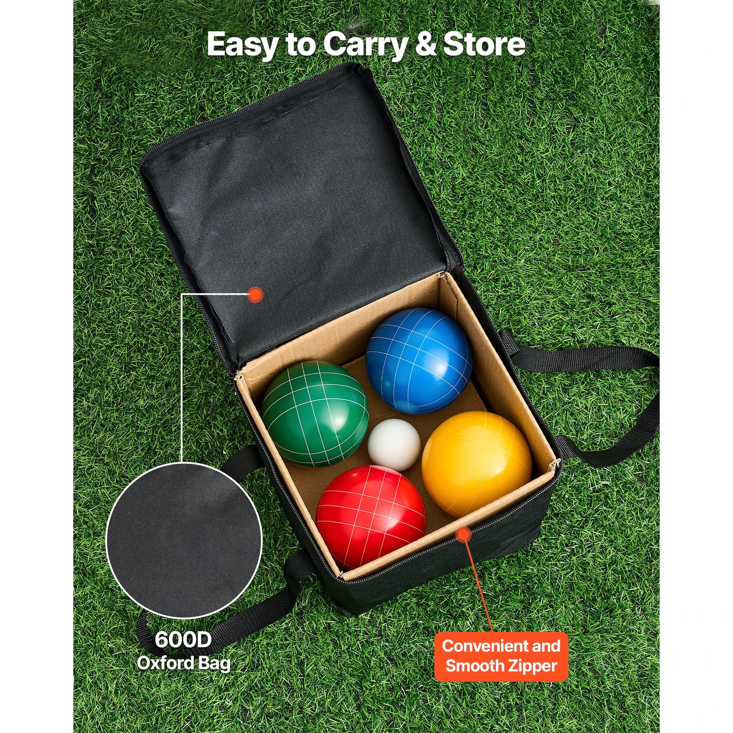 Ball Set 8 Resin Balls with Pallino Carry Bag and Measuring Rope Multi Color for Beach Lawn and Backyard Games