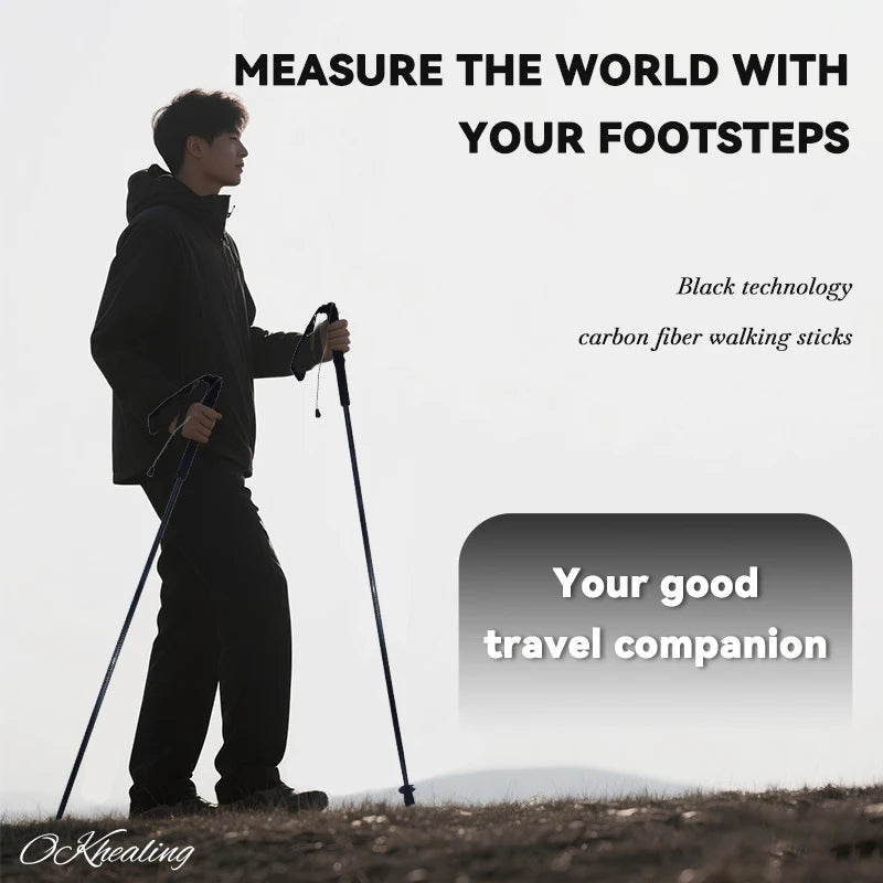 Ultra-Lightweight 115g City Running Poles, Trekking Poles, Foldable 5-Sections Carbon Fiber Hiking Sticks Walking Cane for Outdoor Gear Equipment, Multiple Sizes Available, Fixed 110cm, 120cm, 130cm, 1PC