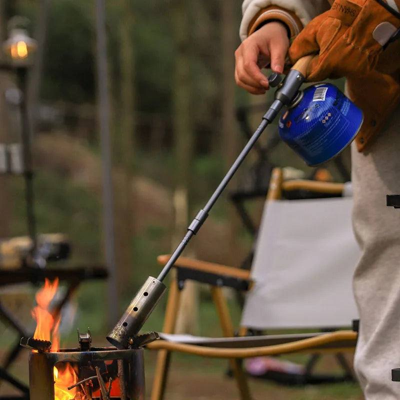 Long Handle Flamethrower, Detachable Stainless Steel Portable Camping Torch, Easy to Carry for Outdoor Fire Starting BBQ