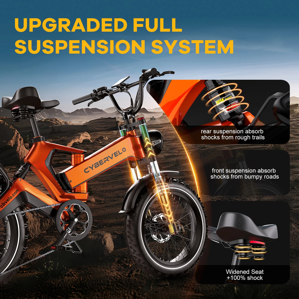 20” Fat Tire 2000W Peak Motor Luxury Foldable Ebike 48V Removable Battery E Bicycle 35+ MPH 100+Miles Long Range EK6