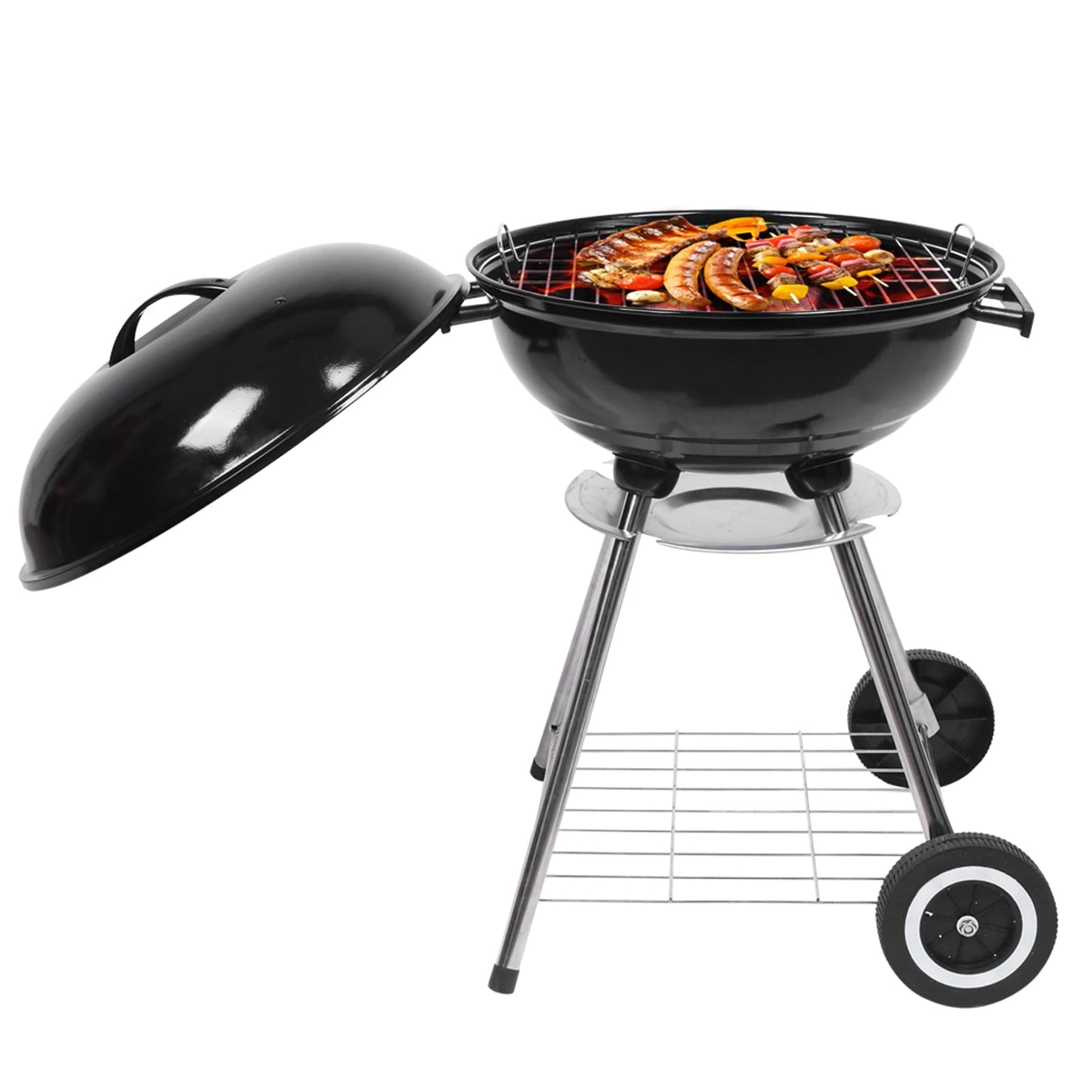Portable Charcoal Grill with Thermometer & Wooden Handle Compact Tabletop Barbecue Grill for Outdoor Camping BBQ Grilling Backy