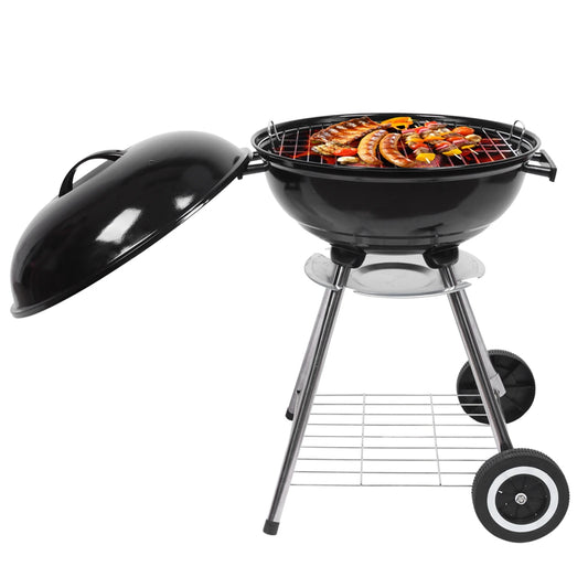 Portable Charcoal Grill with Thermometer & Wooden Handle Compact Tabletop Barbecue Grill for Outdoor Camping BBQ Grilling Backy