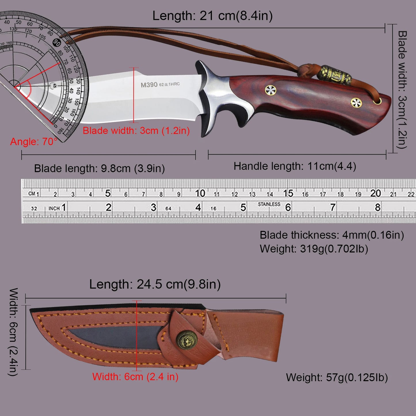 steel outdoor knife, full Tang integrated steel, high hardness straight knife, portable, durable self-defense camping knife