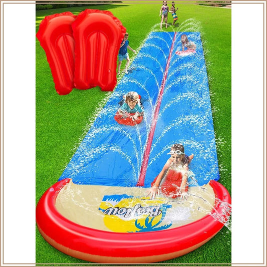 22FT Extra Long Water Slide for Kids & Adults, 2-Lane Slip N Slide with Sprinklers & Bodyboards, Heavy Duty Outdoor Summer Fun