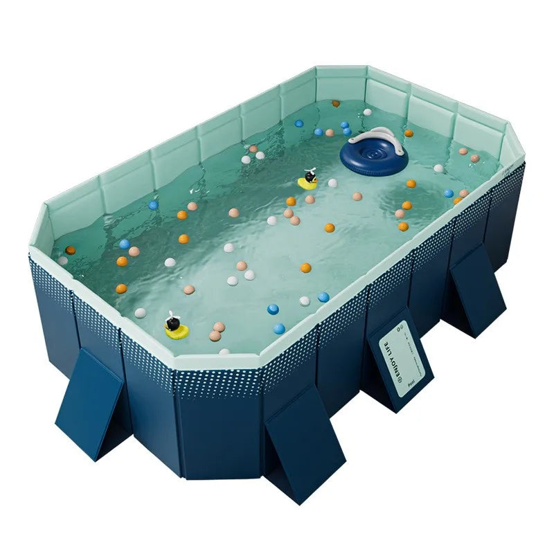 2.6/3m Foldable Large Rectangular Family Swimming Pool, Non-Inflatable, Easy Set-up, Suitable for Adults Kids