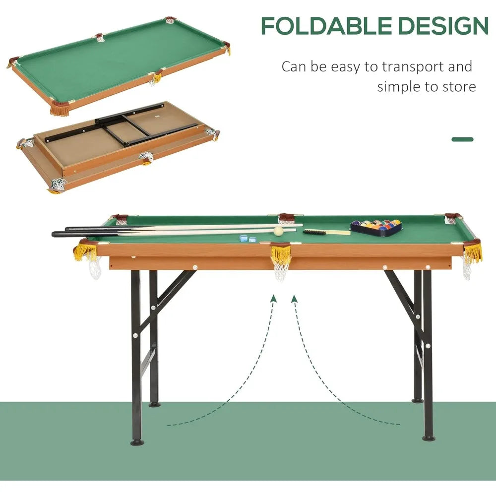 Portable Folding Billiards Table Game Pool Table for Whole Family Number Use with Cues, Ball, Rack, Chalk