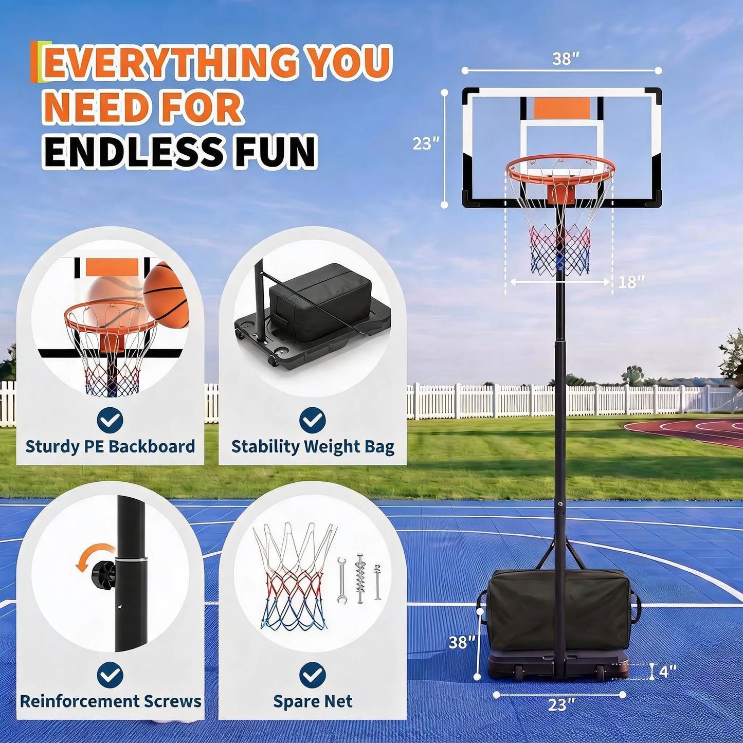 Basketball Hoop for Kids and Adults,Portable Adjustable 10 ft Basketball Hoop Outdoor Indoor,with Backboard,Net and Larger Base,in Pool Driveway Backyard Games