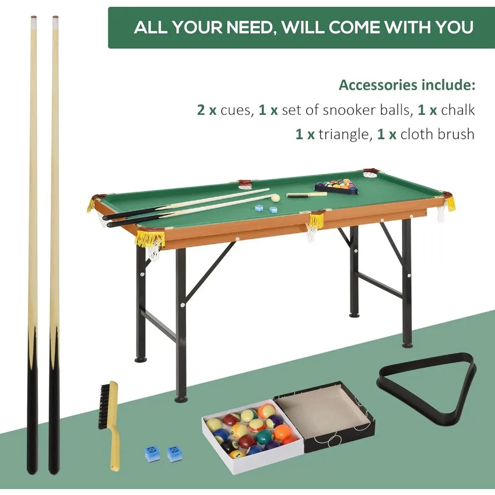 Portable Folding Billiards Table Game Pool Table for Whole Family Number Use with Cues, Ball, Rack, Chalk
