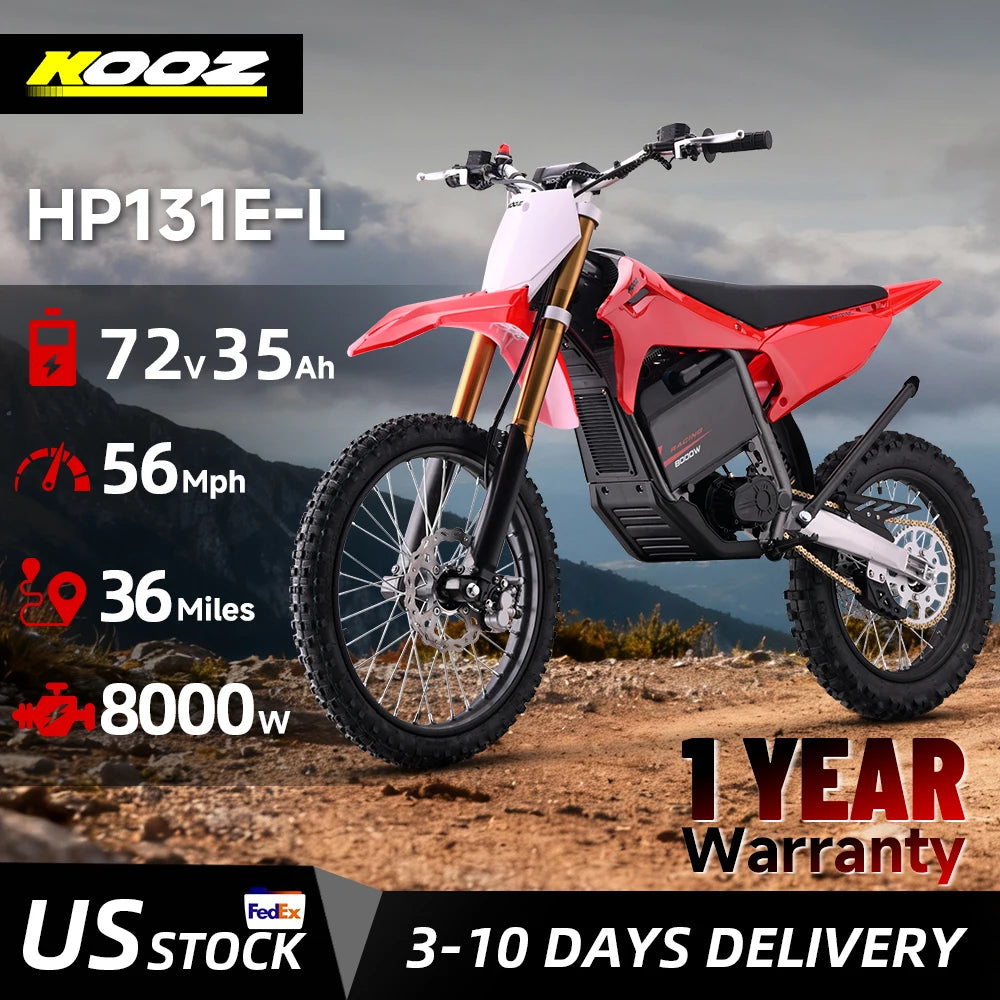 HP131E-L 72V 8000W Pro Electric Dirt Bike for Adults,3 Speed Modes Electric Motorcycle Up to 56 MPH with 19"/16" Tires.