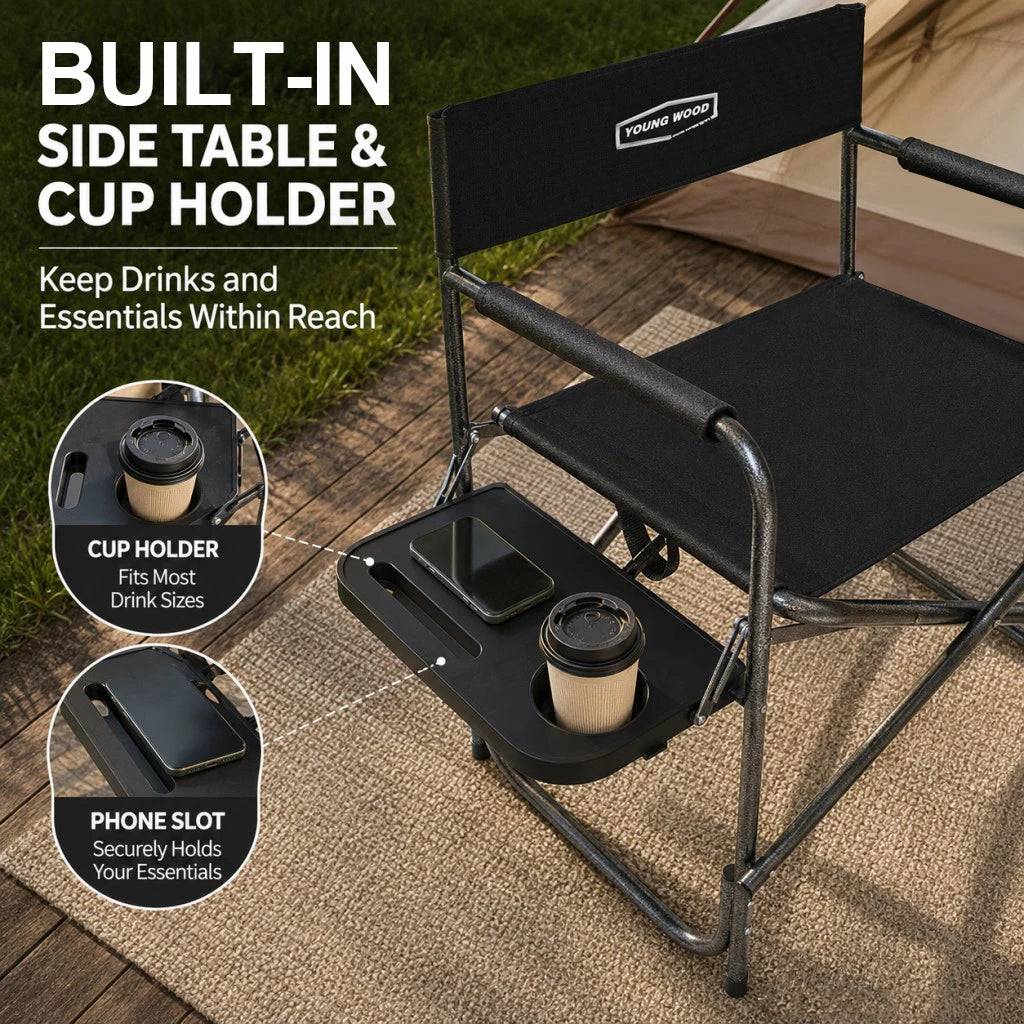 2PCS Portable Outdoor Chair with Side Table, Cup Holder & Storage Pocket, Camping, Fishing, Patio, Picnic Heavy Duty Camping Folding Director Chair