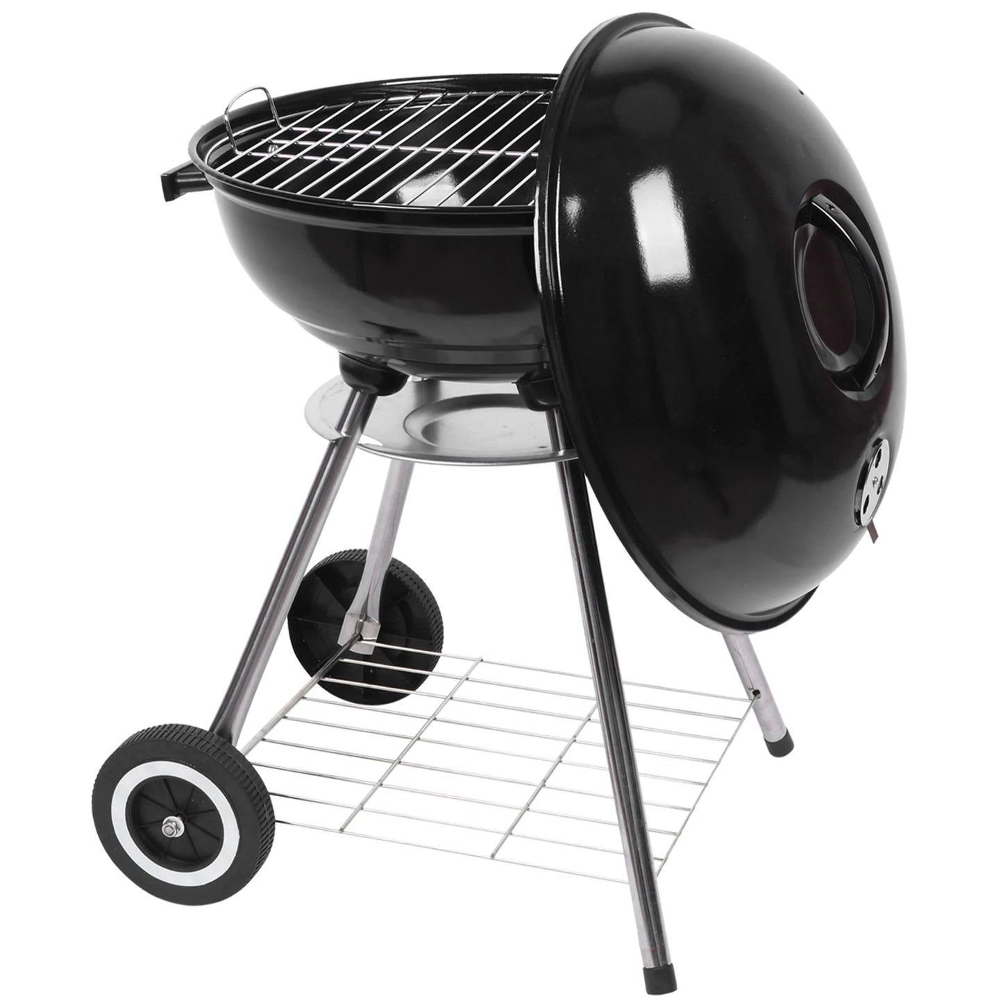 Portable Charcoal Grill with Thermometer & Wooden Handle Compact Tabletop Barbecue Grill for Outdoor Camping BBQ Grilling Backy