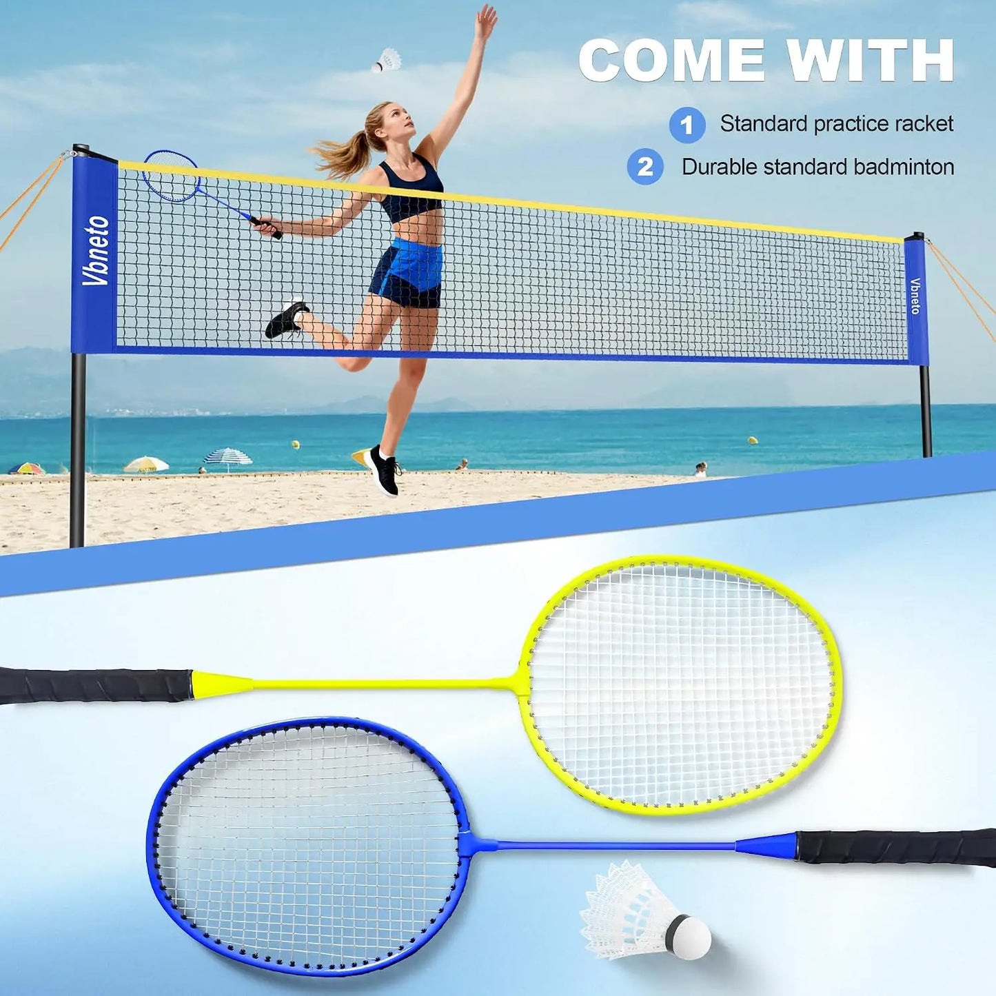 Badminton Set Portable Outdoor Anti-Sag Net 20ft x 5ft with 4 Rackets 3 Shuttlecocks Carry Bag for Backyard Lawn Beach