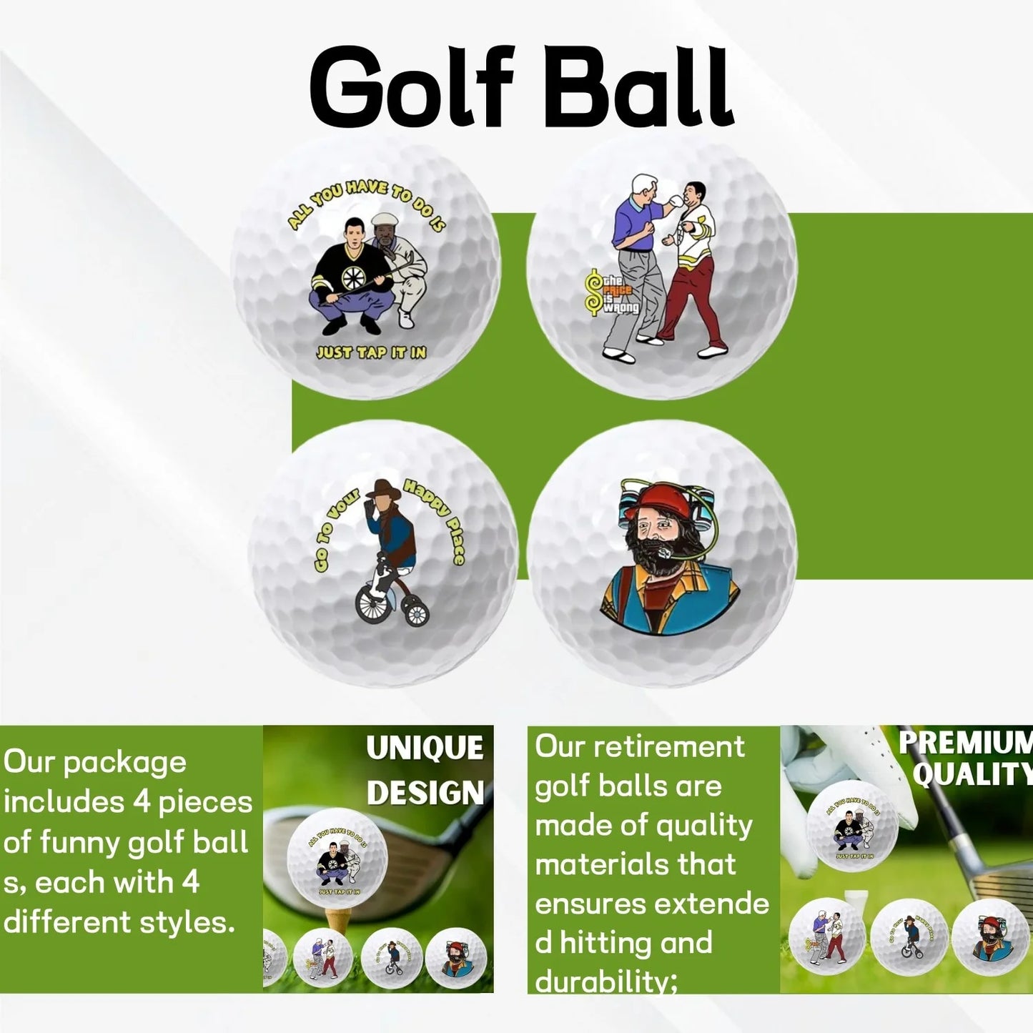 4pcs Golf Balls High Elasticity Unique Designs Long Distance Training Practice Sports Accessories for Golfers Christmas Gift