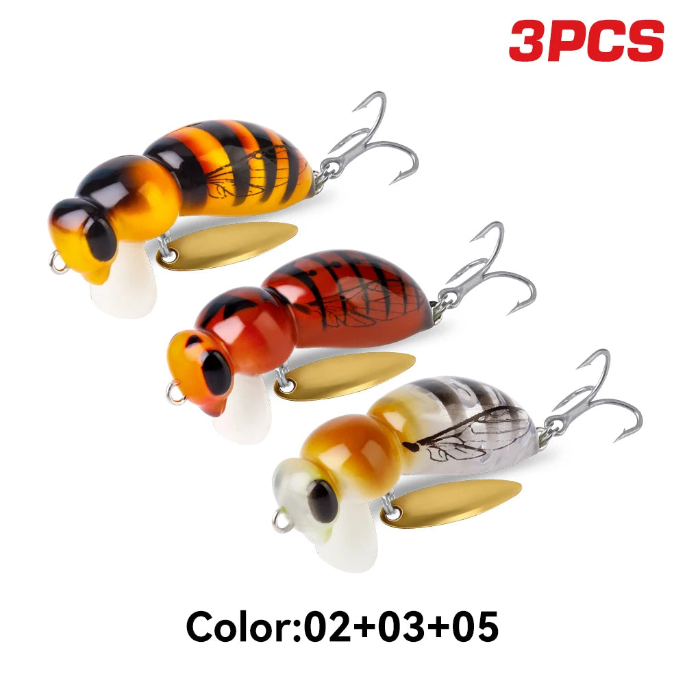 3Pcs Wasp Minnow Topwater Fishing Lure Two Types 35mm 3.9g Floating Spinner Single Hook Artificial Hard Baits Bass Pike
