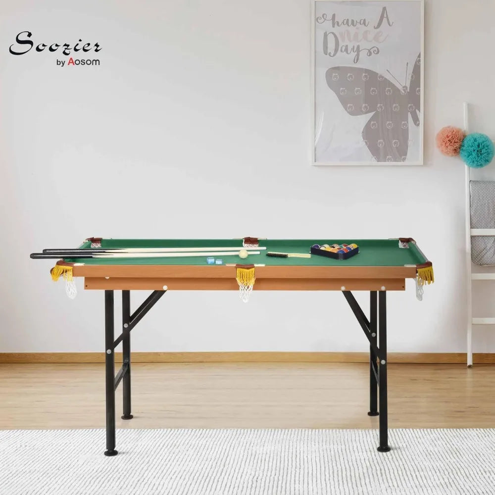 Portable Folding Billiards Table Game Pool Table for Whole Family Number Use with Cues, Ball, Rack, Chalk
