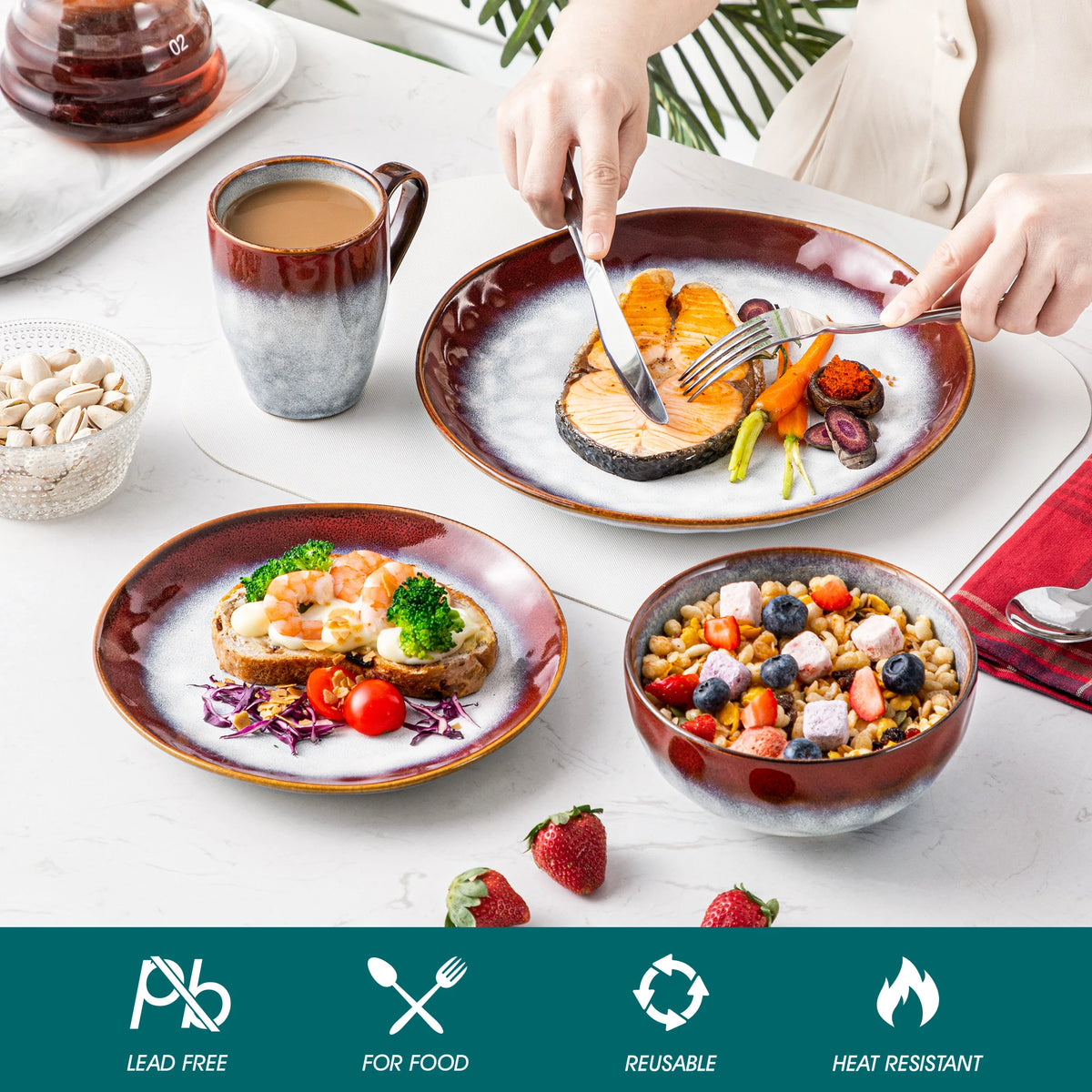 16/32/48-Piece Starry Dinner Set,Kiln Change Glaze Tableware Dinner Service with Dinner Plate,Dessert Plate,Bowl,Mug