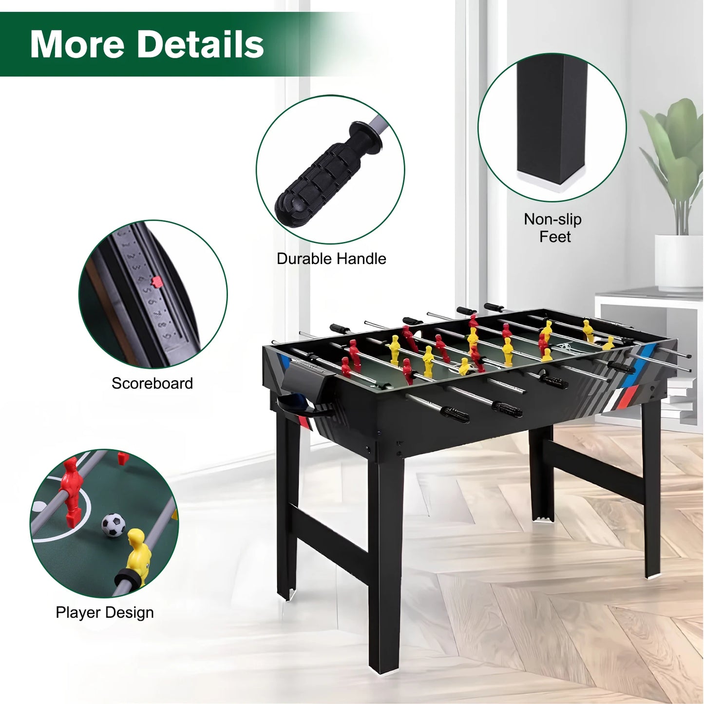 4-In-1 Recreational Game Table with Football Billiards Ice Hockey Table Tennis Indoor Desktop Game Set Wear Resist for Kids Gift