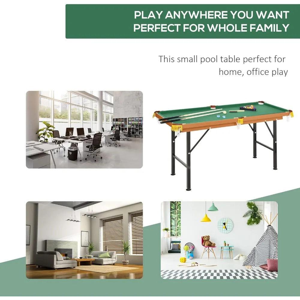 Portable Folding Billiards Table Game Pool Table for Whole Family Number Use with Cues, Ball, Rack, Chalk