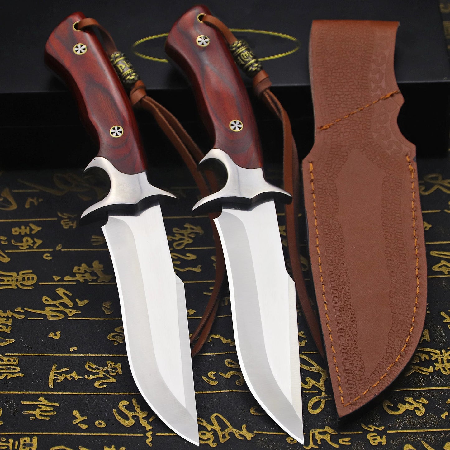 steel outdoor knife, full Tang integrated steel, high hardness straight knife, portable, durable self-defense camping knife