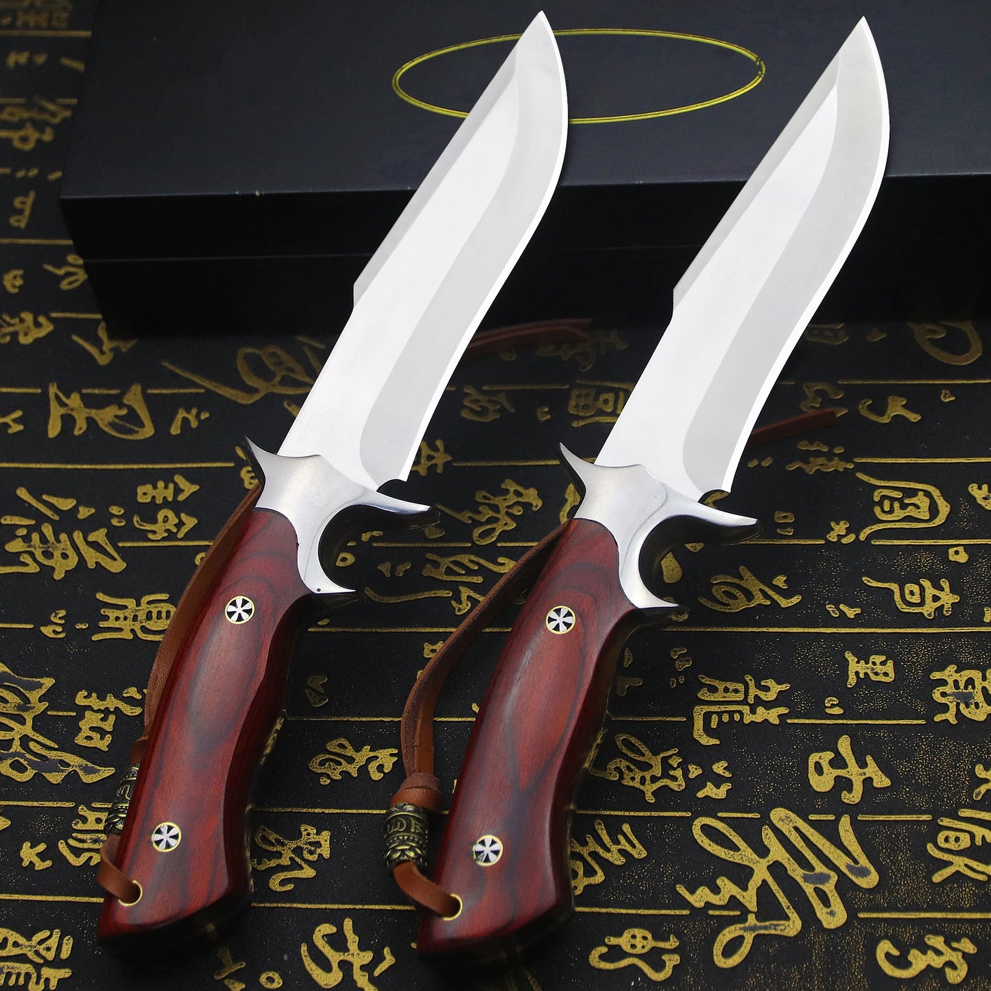 steel outdoor knife, full Tang integrated steel, high hardness straight knife, portable, durable self-defense camping knife