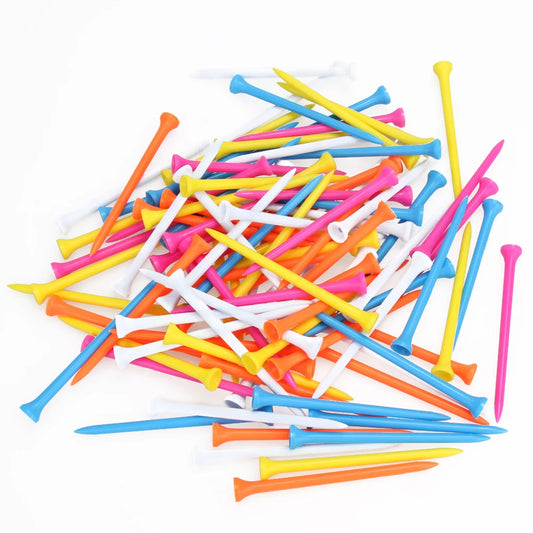100pcs 100mm Mixed Color Plastic Golf Ball Tee Golf Holder Training Aid
