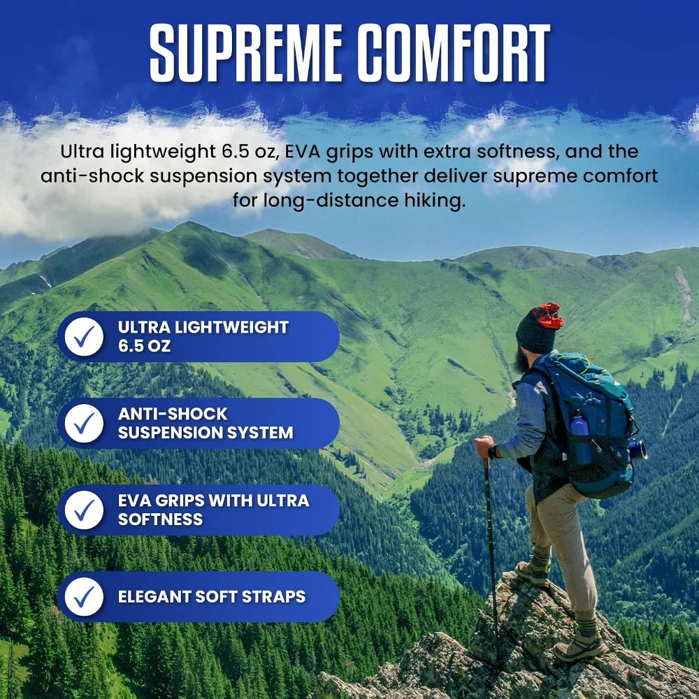 6.5 oz Extreme Ultralight Anti-Shock Carbon Trekking Poles – Durable, Comfortable, Safe for All Terrains, Perfect for Backpacking & Hiking