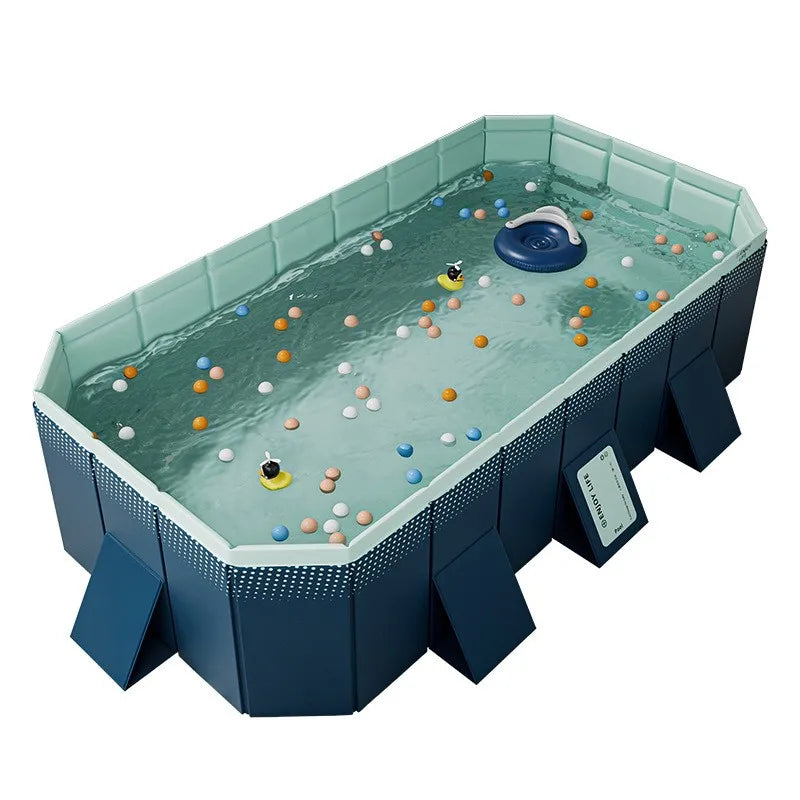 2.6/3m Foldable Large Rectangular Family Swimming Pool, Non-Inflatable, Easy Set-up, Suitable for Adults Kids