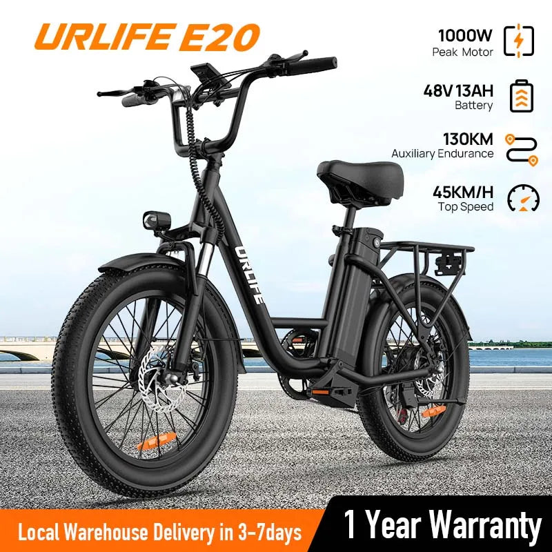 1000W E20 Electric Bike | 48V 13Ah Removable Battery, 28MPH, 20''X3" Fat Tire, 7-Speed E-Bike with Dual Disc Brake