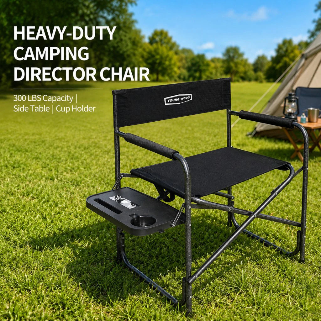 2PCS Portable Outdoor Chair with Side Table, Cup Holder & Storage Pocket, Camping, Fishing, Patio, Picnic Heavy Duty Camping Folding Director Chair