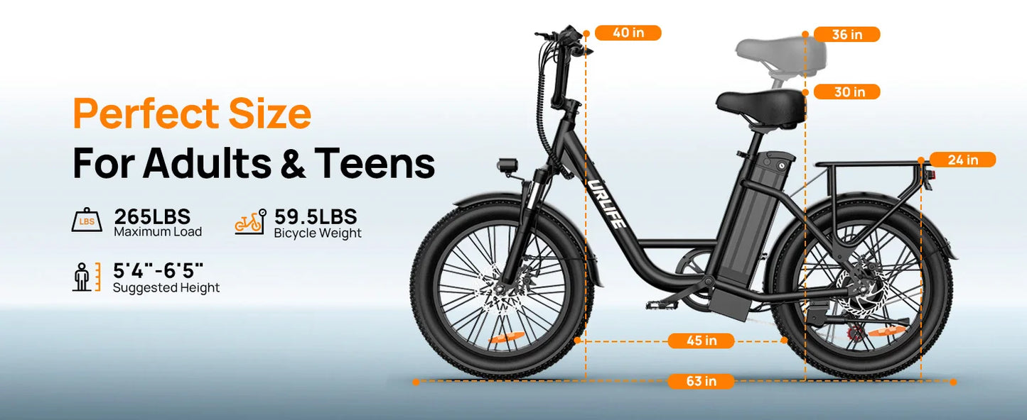 1000W E20 Electric Bike | 48V 13Ah Removable Battery, 28MPH, 20''X3" Fat Tire, 7-Speed E-Bike with Dual Disc Brake