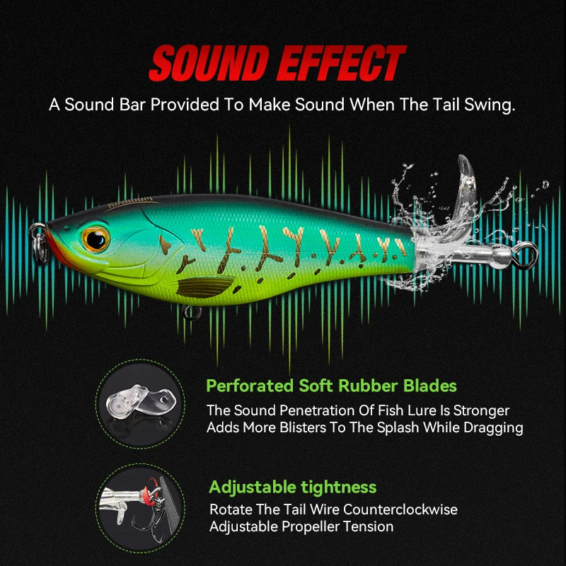 3PCS Topwater Lure Set 90mm/11g & 110mm/17g Artificial Popper Whopper Plopper Hard Wobblers for Bass Trout Pike Zander Fishing