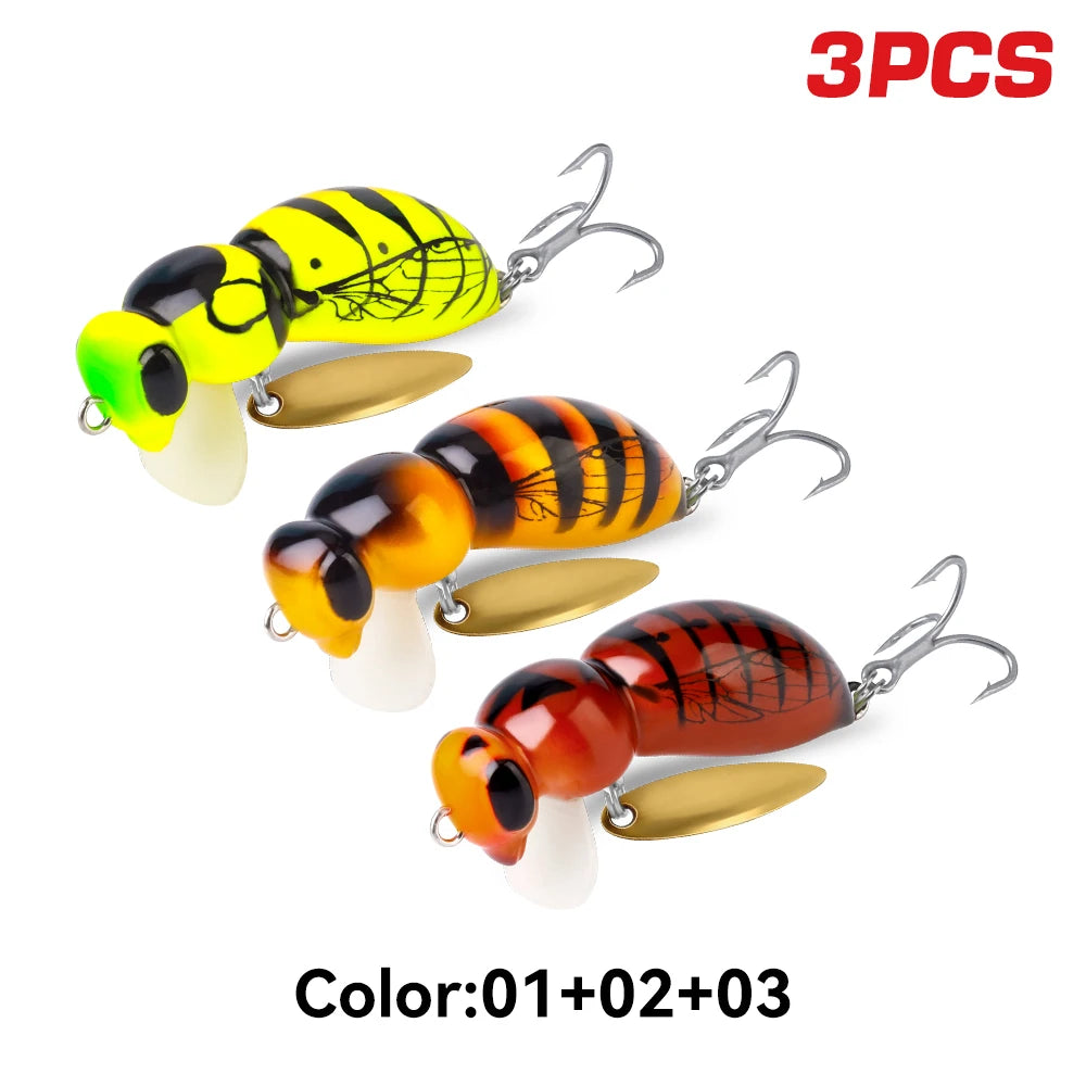 3Pcs Wasp Minnow Topwater Fishing Lure Two Types 35mm 3.9g Floating Spinner Single Hook Artificial Hard Baits Bass Pike