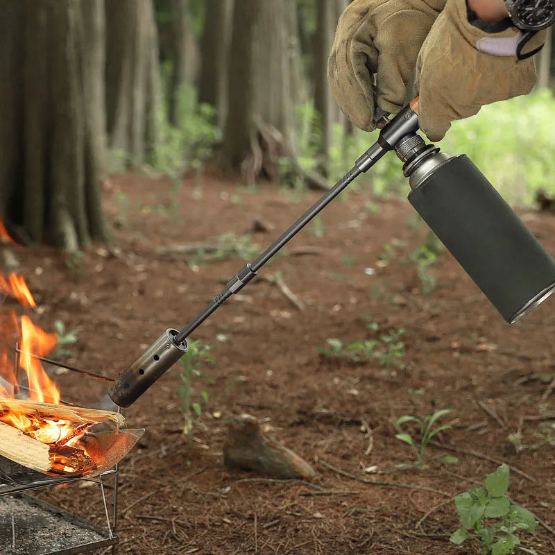 Long Handle Flamethrower, Detachable Stainless Steel Portable Camping Torch, Easy to Carry for Outdoor Fire Starting BBQ