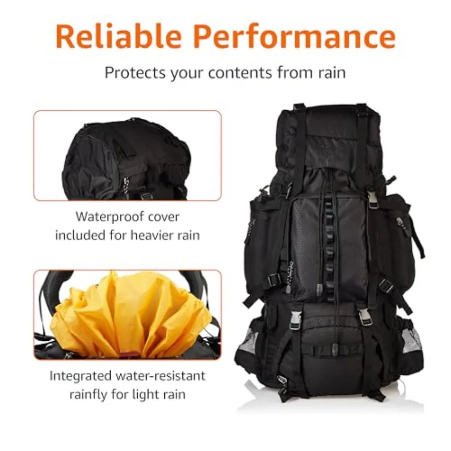 Internal Frame Hiking Backpack for Camping and Backpacking, Adjustable Straps, Rainfly Included